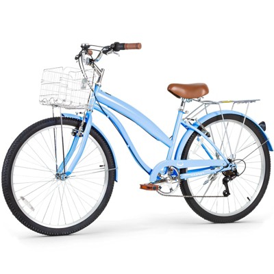 hykolity 26 inch Cruiser Bike Beach Bicycle City Bike Commuter Cycling 7 Speed for Adult Women Front Basket Rear Rack Aquamarine