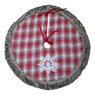 Northlight 48" Red and White Plaid Christmas Tree Skirt with Snowflake