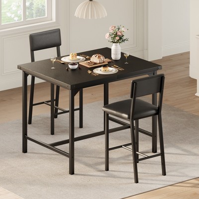 Dining Table Set for 2 w/Counter Height Table & 2 Upholstered Stools,3-Pcs Kitchen Table Set with Corner Protector,for Kitchen Room,Apartment,Pub