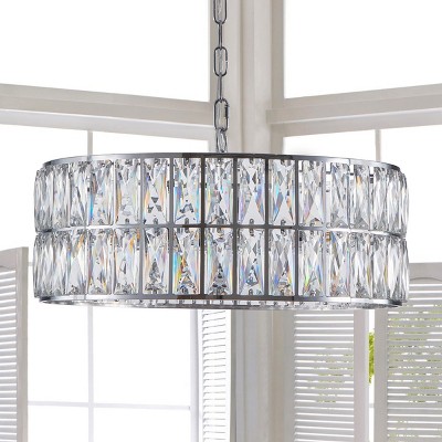 BAOURE 18" Black Modern Crystal Drum Chandelier, 6-Light Pendant Lighting Fixture with Metal Frame for Living Room, Dining Room, and Bedroom
