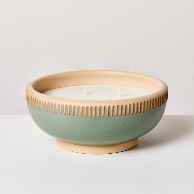 4-Wick Rim Stripe Ceramic Eucalyptus and Santal Jar Candle Green - Hearth & Hand™ with Magnolia