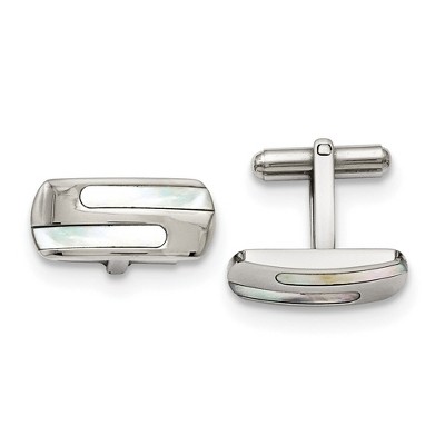 Black Bow Jewelry Men's Mother of Pearl and Stainless Steel Striped Cuff Links