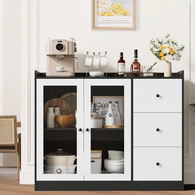Whizmax Buffet Cabinet with Storage, 43" Modern Sideboard Kitchen Cabinet with Guardrail Design & Adjustable Shelves, 3 Drawers