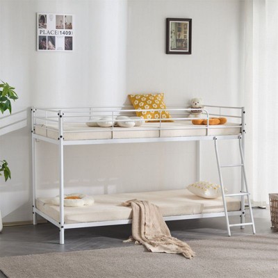 Karl Home White Twin Size Metal Bunk Bed for Kids Teens Adults, Heavy Duty Metal Bunk Bed with Ladder