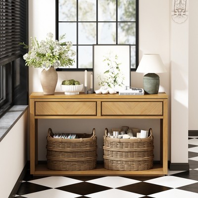 GlasFlength Console Table with Drawers - Narrow Sofa Table for Living Room, Hallway, and Entrance, Brown, 55"*15"*32"