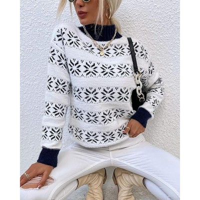 Womens Turtleneck Drop Shoulder Sweaters Chunky Knit Long Sleeve Oversized Sweater Fall Winter Pullover Jumper Tops
