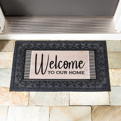 Evergreen Wood Grain Welcome Sassafras Indoor Outdoor Switch Doormat 1'10"x10" Multicolored