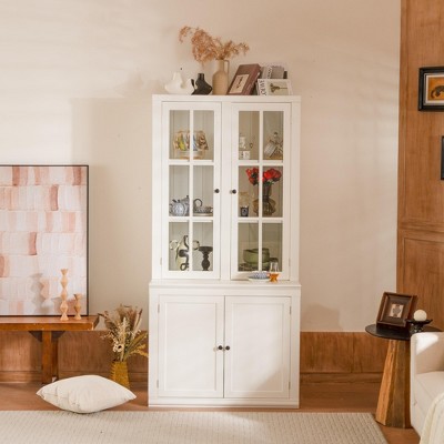 Bella Depot 75.25''H Display Cabinet with Glass Door, China Cabinet Hutch Cabinet for Living Room, Kitchen, Home