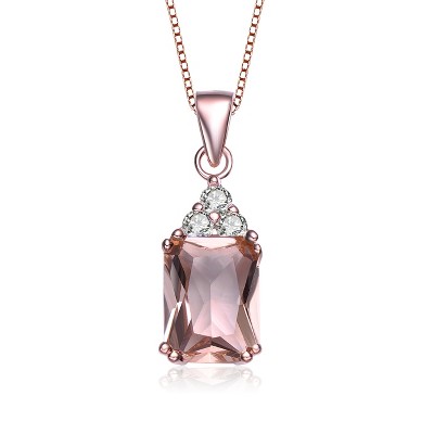 Guili 18k Rose Gold Plated Pendant Necklace with Morganite & Cubic Zirconia Cluster in Sterling Silver for a Vintage, Elegant Design