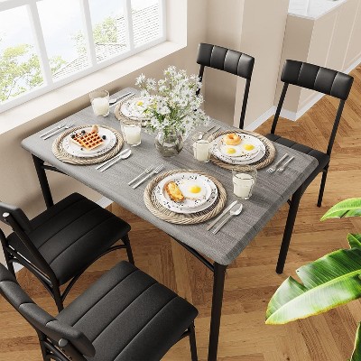 Jojoka Modern 5-Piece Dining Table Set for 4 with Upholstered Chairs, Rectangular Kitchen Table and Chairs Set for Small Spaces, Grey Finish