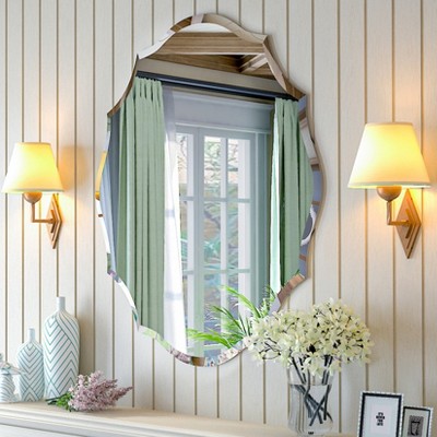 27.9x22in Heavy Beveled Edge Wall Mirror Bathroom Mirror Vanity Scalloped Oval Frameless