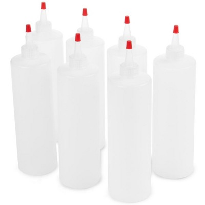 Slickblue 16oz Squeeze Bottles with Caps – Set of 7 Reusable Bottles for Condiments, Sauces, Arts, and Baking Supplies