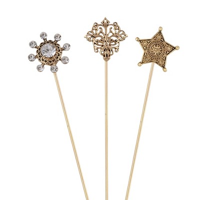 Anna-Kaci Vintage 3Pcs Long Stick Hat Pins Crystal Flower Butterfly and Pearl Details for Classic Hat Lapel and Scarf Accessorizing - 3pcs Star