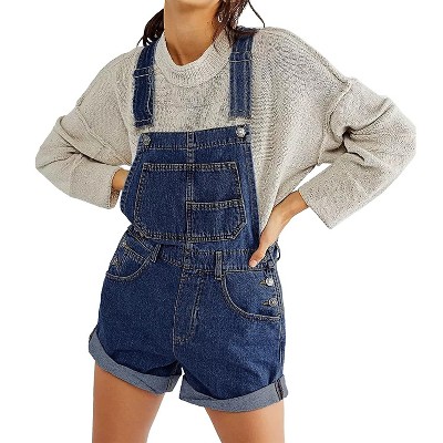 Summer Overall for Women Denim Shortall Demin Romper with Pocket Adjustable Strap Denim Jumpsuits Bib Shorts Denim Jumper