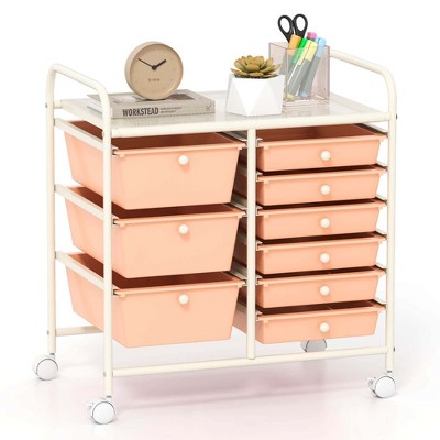 Costway 9 Drawer Rolling Organizer Cart Utility Storage Tools Scrapbook Paper Multi-Use Macaron/White/Hot Pink/Light Pink/Clear/Black