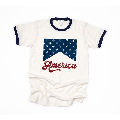 Simply Sage Market Women's America Retro Cursive Short Sleeve Ringer Tee