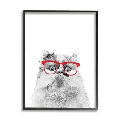Stupell Industries Funny Face Cat Wearing Glasses Framed Giclee