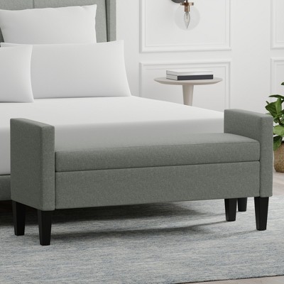 Glenwillow Home Upholstered Storage Bench with Track Arms and Wood Legs