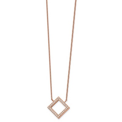 Chisel Stainless Steel Rose IP-plated Cubic Zirconia Pendant on a 17" Cable Chain Necklace with a 2.5" Ext.