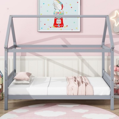 NicBex Twin Size Wooden Platform Bed, House Shaped Bed Frame with Headboard and Footboard for Boy and Girl, Easy Assembly