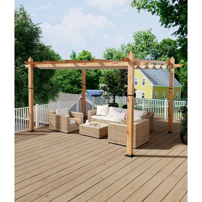 10x10 Ft Outdoor Pergola, Heavy-Duty Aluminum Pergola with with Retractable Canopy, Sun Shade Shelter for Patio Backyard, Grey Frame + Khaki Canopy
