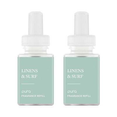 Pura 2pk Smart Vial Linens & Surf  Fragrance Refills: Ocean-Inspired Scent, Puralast Technology