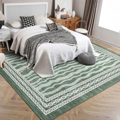Modern Wave Print Area Rug Geometric Bordered Floor Carpet for Bedroom Low Pile Soft Rugs for High Traffic Areas