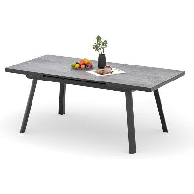 Heynemo Patio Dining Expandable Table, 59"- 75" Aluminum Outdoor Dining Table with Adjustable Feet for 4-8 Person, Backyard Garden Porch Deck