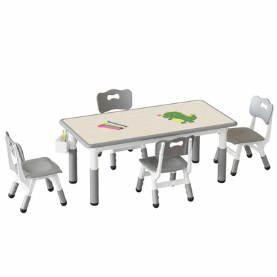 Toddler Table and 4 Chairs, Height Adjustable Kids Tables Chair Set with Graffiti Table