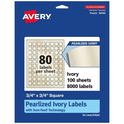 Avery Pearlized Ivory Square Labels with Sure Feed Technology, Print-to-the-Edge, 3/4" x 3/4"