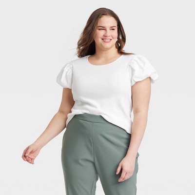 Women's Ribbed Puff Short Sleeve Blouse - A New Day™