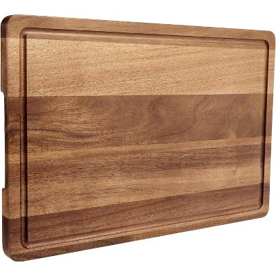 18" Acacia Wood Cutting Board, Deep Juice Groove, Side Handles, Butcher Block Serving Tray for Meat, Cheese, Vegetables, Food Preparation
