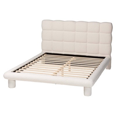 Baxton Studio Queen Size Ralayna Boucle Fabric Bed Ivory
