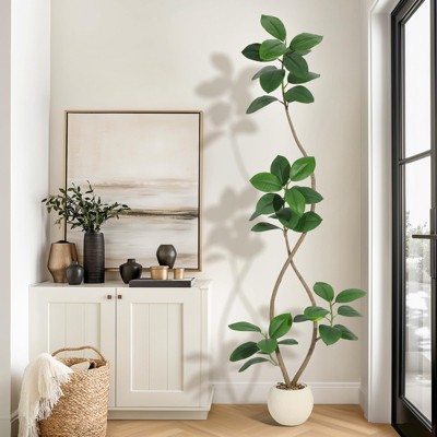 7FT Artificial Plants Rubber Tree  Faux Fiddle Leaf Fig Tree Indoor Artificial Trees Tall Plant Fake Tree Tropical Large Floor Tree Real Touch