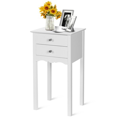 Costway Side Table End Accent Table Night Stand W/ 2 Drawers Furniture White