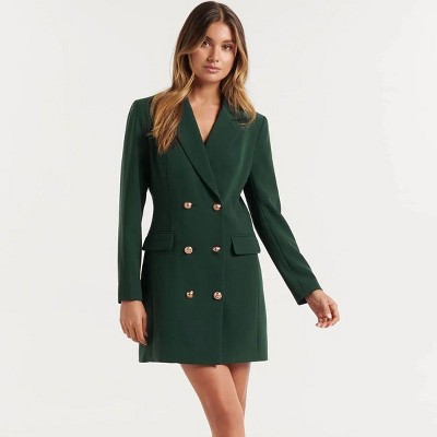 Coolmee Women Casual Long Sleeve Notch Lapel Double Breasted Button Slim Fit Blazer Mini Dress With Pockets