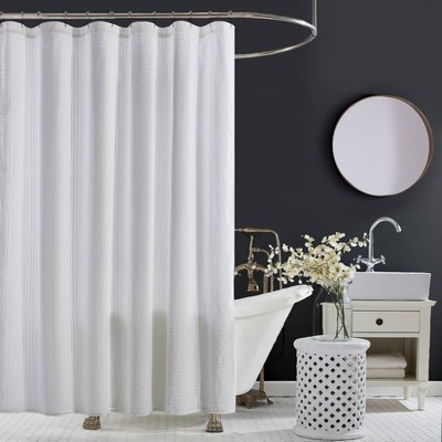 Lara Shower Curtain Cream - Ayesha Curry: 100% Cotton, Jacquard Weave, Buttonhole Top, Lined