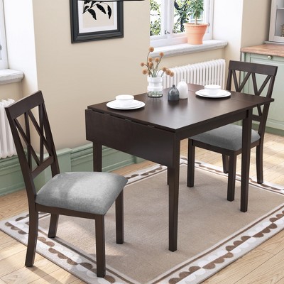 3/5 Piece Extendable Dining Table Set Dining Set Small Dinette with Drop Leaf Dining Table and Upholstered Chairs, Natural/Espresso/Brown-ModernLuxe