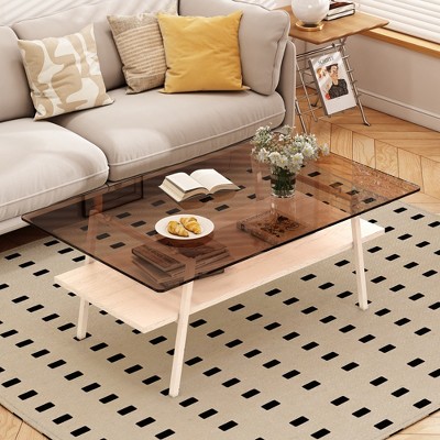 GlasFlength End Tables Contemporary Accent Furniture with Sleek Design for Modern Living Rooms, Brown,38.58”*22.84”*16.73"