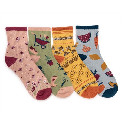 Muk Luks Women's 4 Pack Quarter Crew Novelty Socks