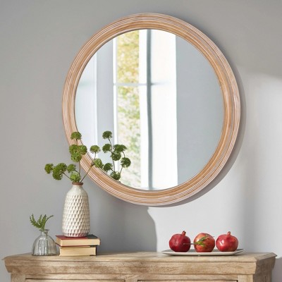 27.5 inches Round Wall Mirror for Bathroom Vanity, Wooden Farmhouse Circle Mirrors for Bedroom, Entryway, Living Room,for Home, Office
