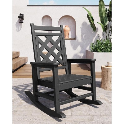 Adirondack Outdoor Rocking Chair, All Weather HDPE Plastic Patio Rocker Chair with Wide Armrests