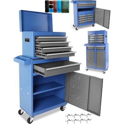 2 in 1 Tool Chest with 5 Drawers, Tool Cart with 7 Organizer Tray Divider Set & Wheels, Large Rolling Tool Box Organizer for Garage, Workshop