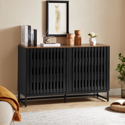 Hooseng 6 Drawer Double Dresser with Slatted Grille Striped Drawer, Chest of Drawers, Dresser Organizer