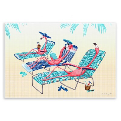 Stupell Industries Pink Flamingos Lounging Beach Chairs Tropical Scene Wall Plaque Art