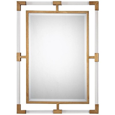 Uttermost Rectangular Vanity Accent Wall Mirror Modern Beveled Gold Iron Clear Acrylic Frame 28" Wide for Bathroom Living Room
