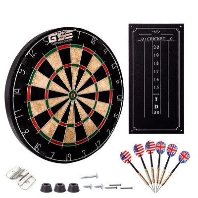GSE 18" Pro Bristle/Sisal Dartboard Set with Six 17 Grams Steel Tip Darts & Dart Board Game Scoreboard