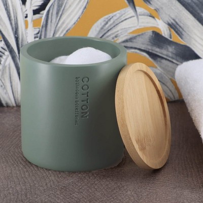 Evideco French Home Goods Sleek Cotton Pad Holder - Polyresin Bathroom Storage Container with Bamboo Lid