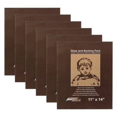 Ambiance Picture Frame Glass and Backing 11x14" - 6 Pack – 2mm Thick Glass Sheets with White Corrugated Cardboard Backing – Replacement Glass for