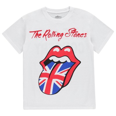 Rolling Stones Ladies Fashion Shirt - Ladies Classic Rolling Stones Clothing - Mick Jagger, Keith Richards, Charlie Watts Tee (White, Medium)